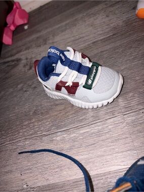 New Balance Kids White Sneaker with Navy, Burgundy & Forest Green Accents